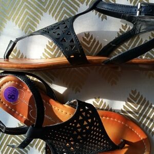 Jessica Simpson black sandals ankle wrap around strap geometric women size 8.5